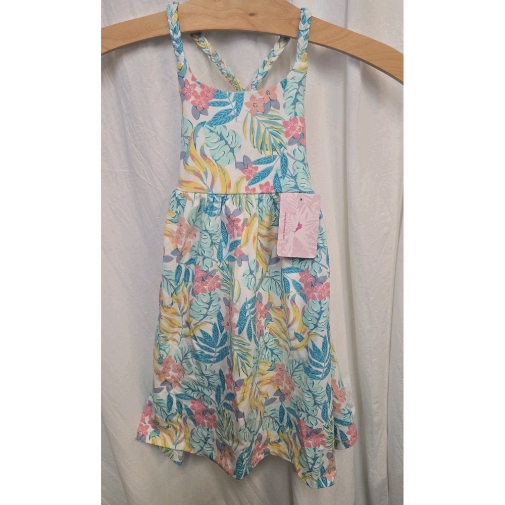 Tommy Bahama Girls Tropical Floral Sundress Criss Cross Back Sleeveless White 3t
